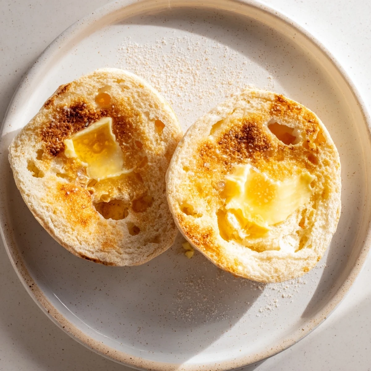 Warm, sheet pan English muffins, golden and fluffy, are perfect for a weekend brunch.