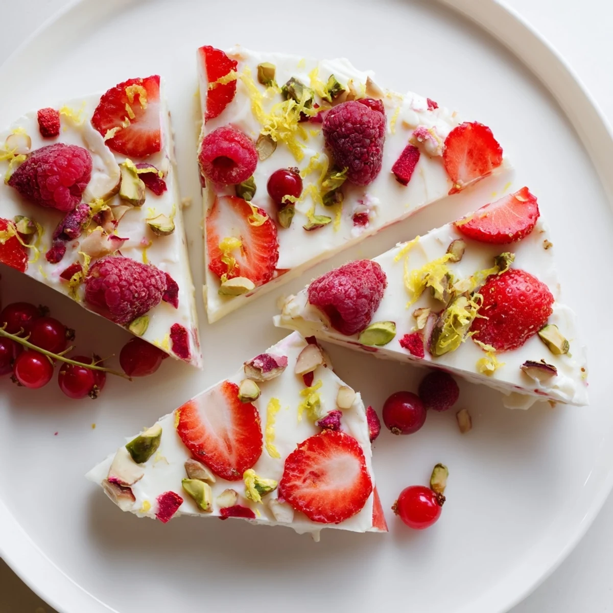 Creamy Frozen Yogurt Bark with red berries, a delightful, frozen treat bursting with berry sweetness.