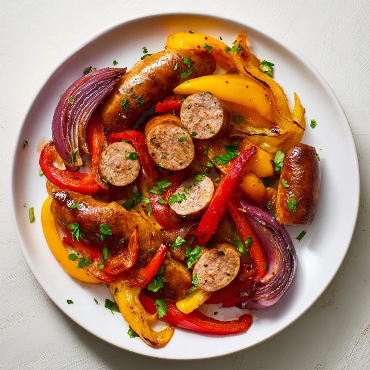 Picture an easy sheet pan dinner: Italian sausage, sweet peppers, and onions, sizzling from the oven.