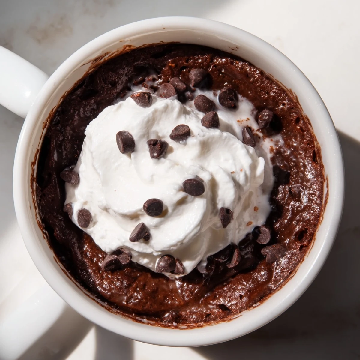Delicious close-up of a single-serve chocolate mug cake, perfect for instant chocolate satisfaction.