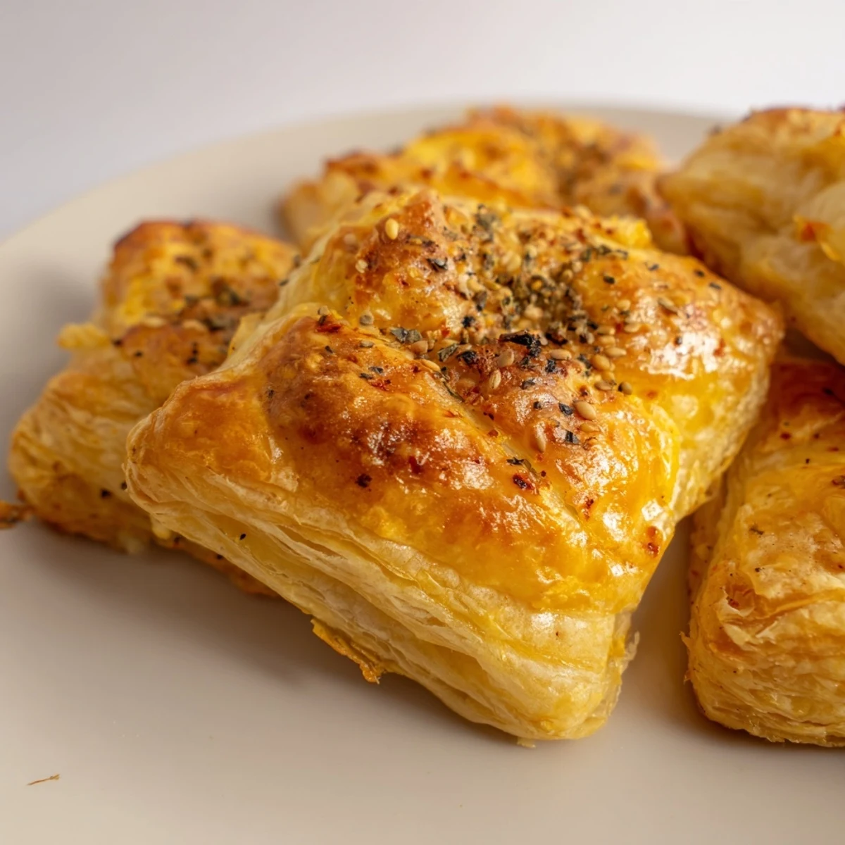 Golden-brown cheese and spice puff pastry bites, ready to enjoy as a flavorful appetizer.