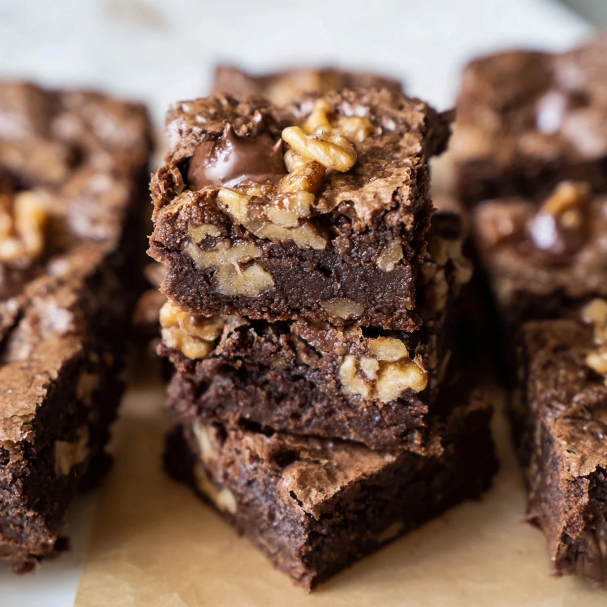 A single pan full of warm, fudgy walnut brownies, perfect for a decadent dessert.
