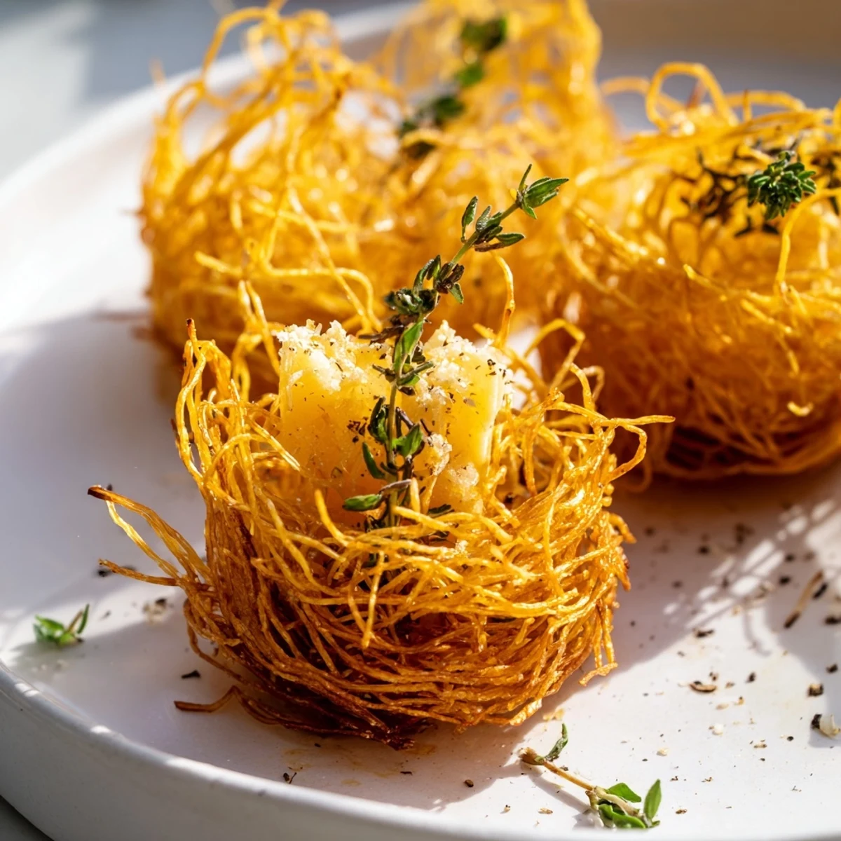 Rustic phyllo cheese nests