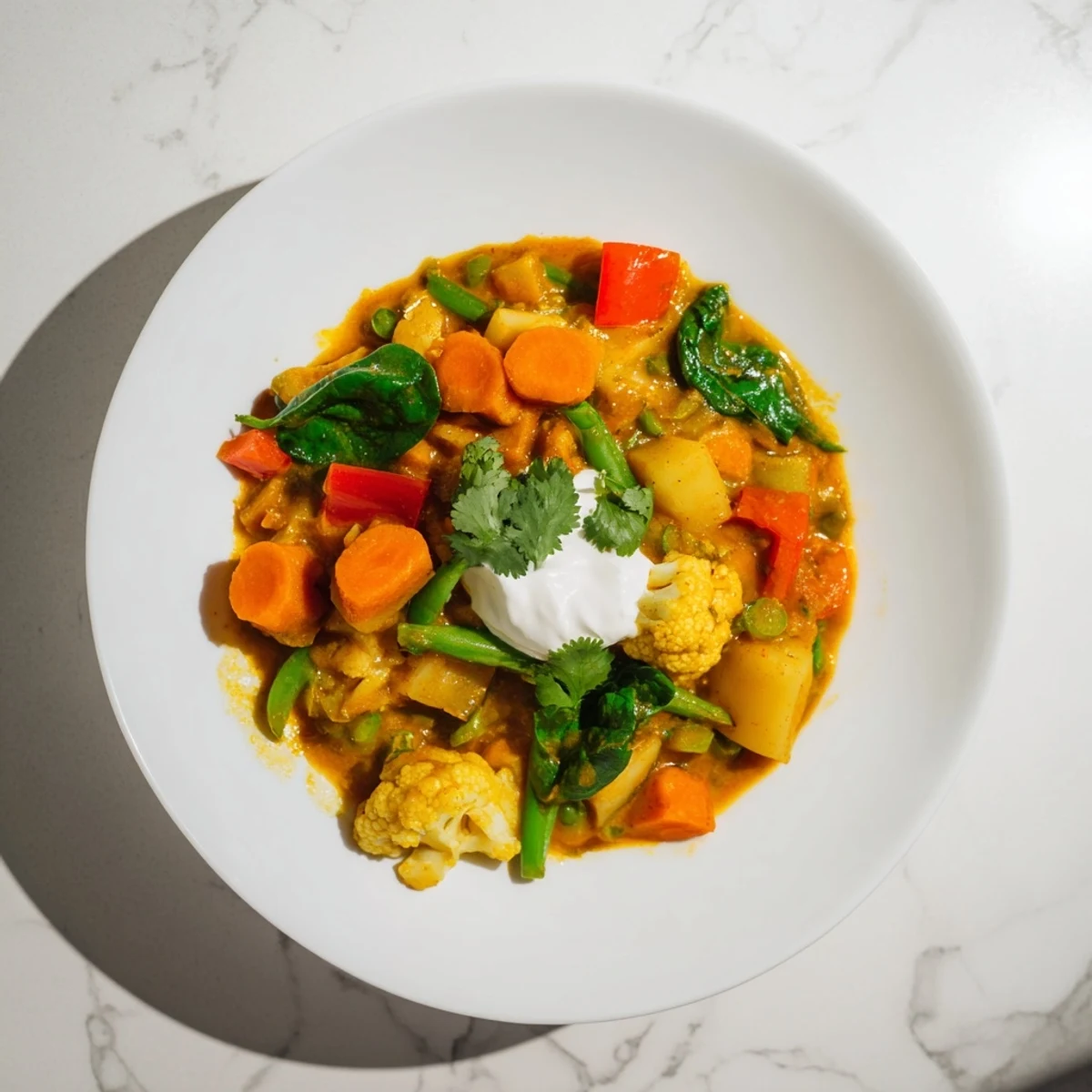 Waste-Free Vegetarian Curry: A fragrant, colorful bowl with tender vegetables, served with fluffy rice.