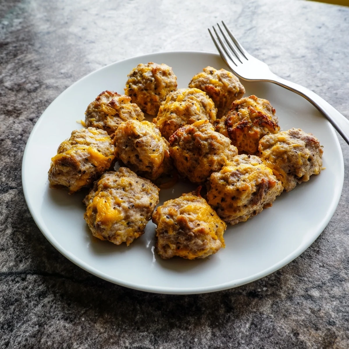 Freshly baked Chicken and Sausage Bisquick Balls with visible herbs, ideal for a delicious appetizer.