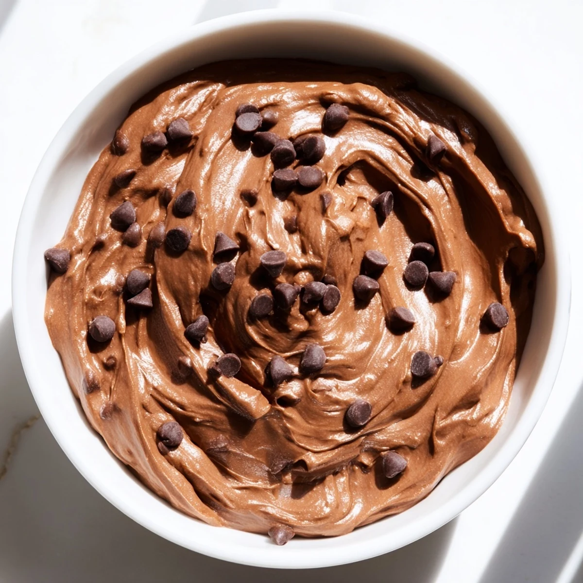 Decadent photo: Creamy gluten-free Brownie Batter Dip swirled with chocolate chips, ready to scoop.