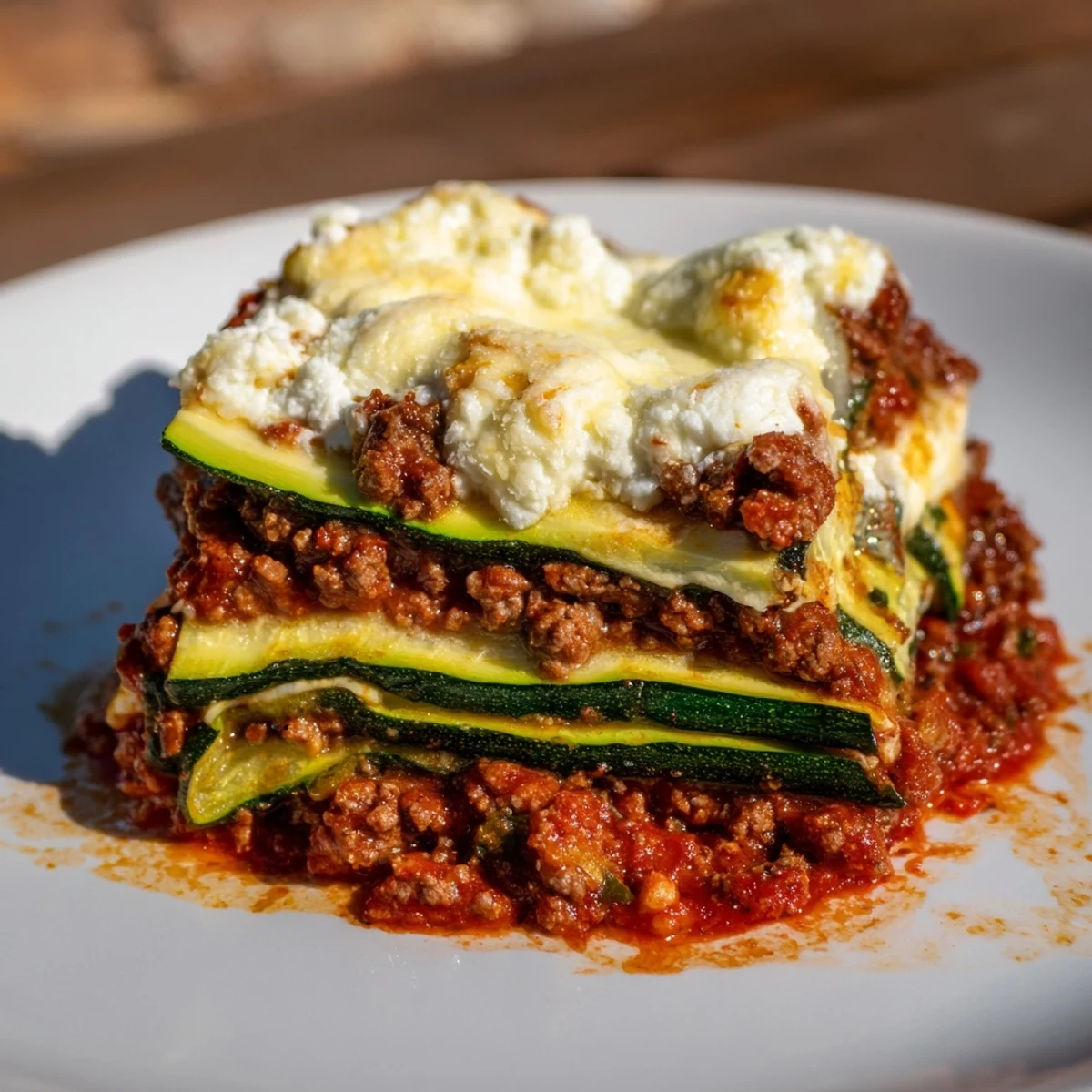 This low-carb zucchini lasagna skillet delivers savory ground beef and creamy ricotta layers.