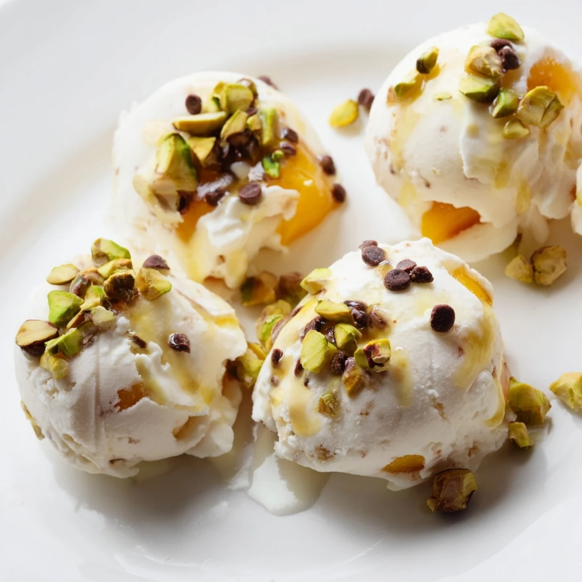 Frozen Peach Yogurt Bites shown: perfectly round, refreshing and ready to eat on a hot summer day.