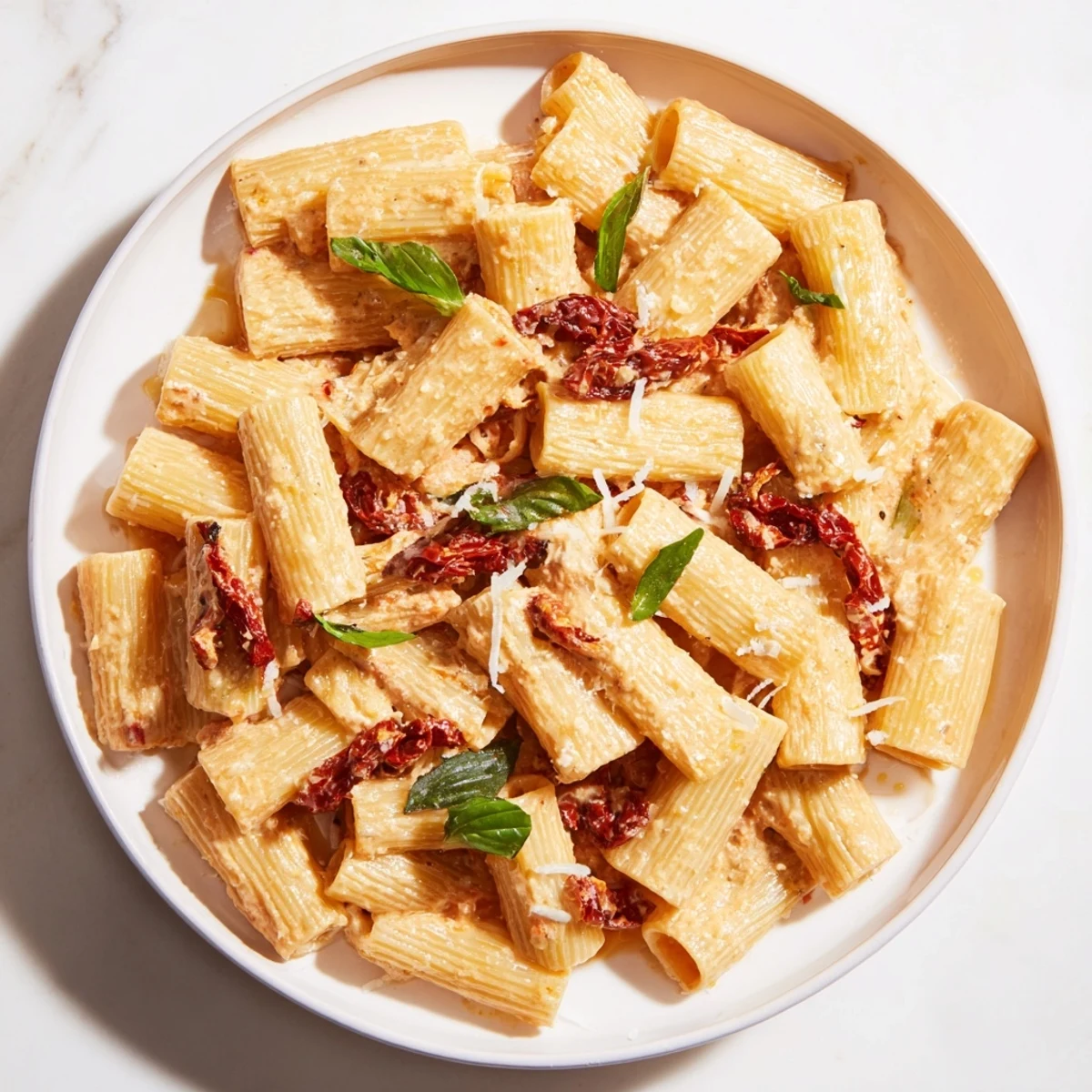 Enjoy a comforting plate of creamy sun-dried tomato pasta: a perfect Italian-American weeknight delight.