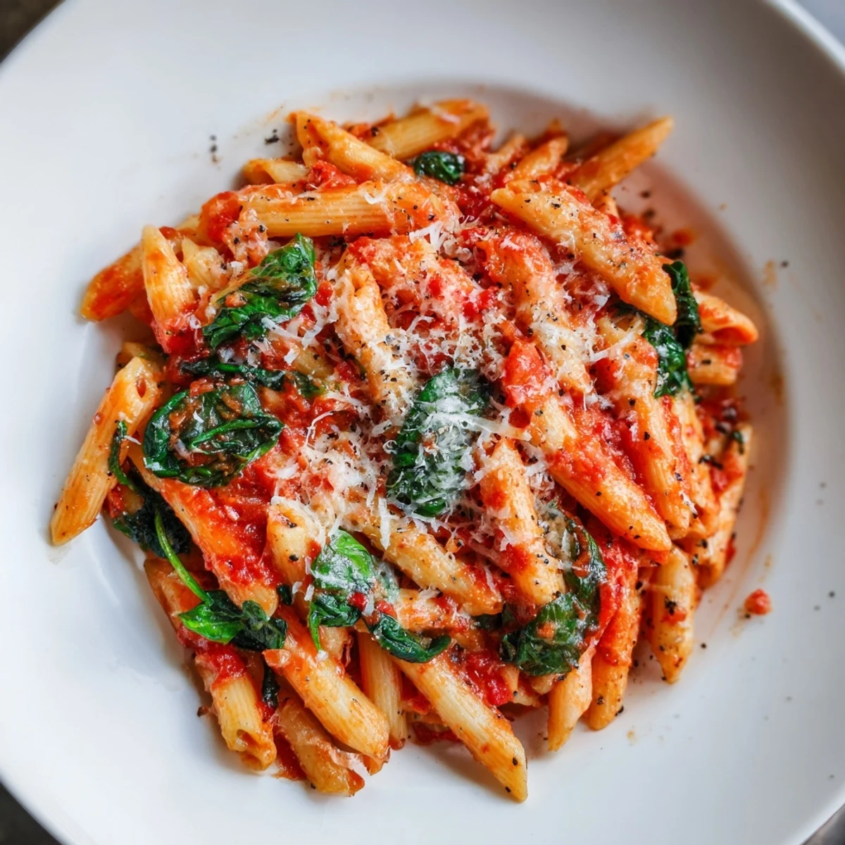 Enjoy delicious, easy quick marinara pasta made with fresh spinach, perfect for any weeknight meal.