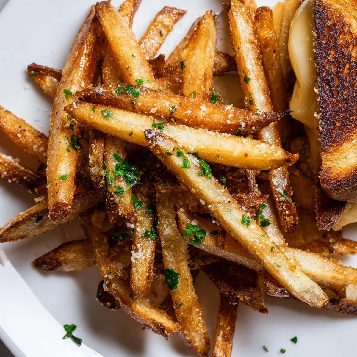 Golden-brown grilled cheese sandwich and savory beef tallow French fries, a satisfying, delicious lunch or dinner.