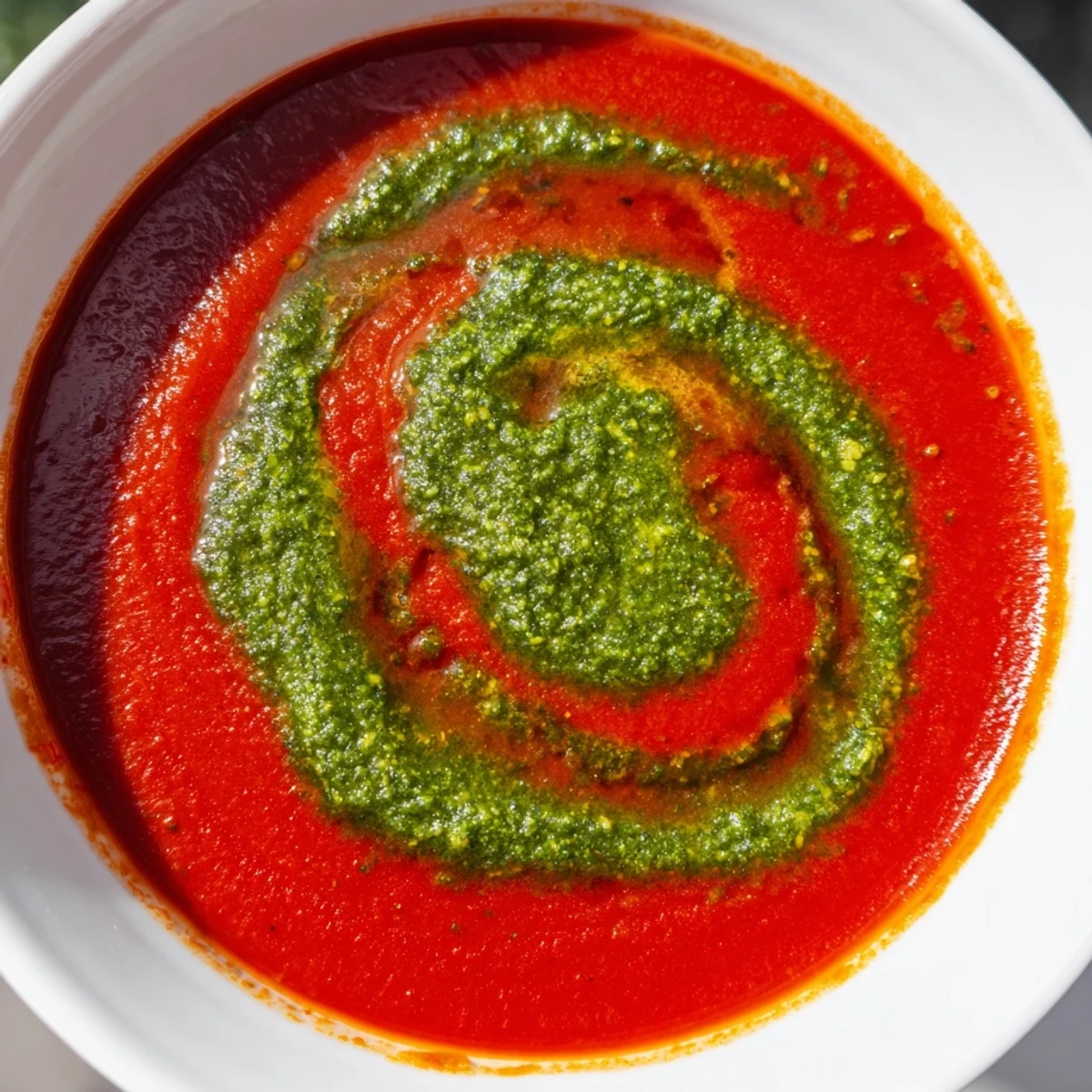 Tomato Soup with Basil Pesto