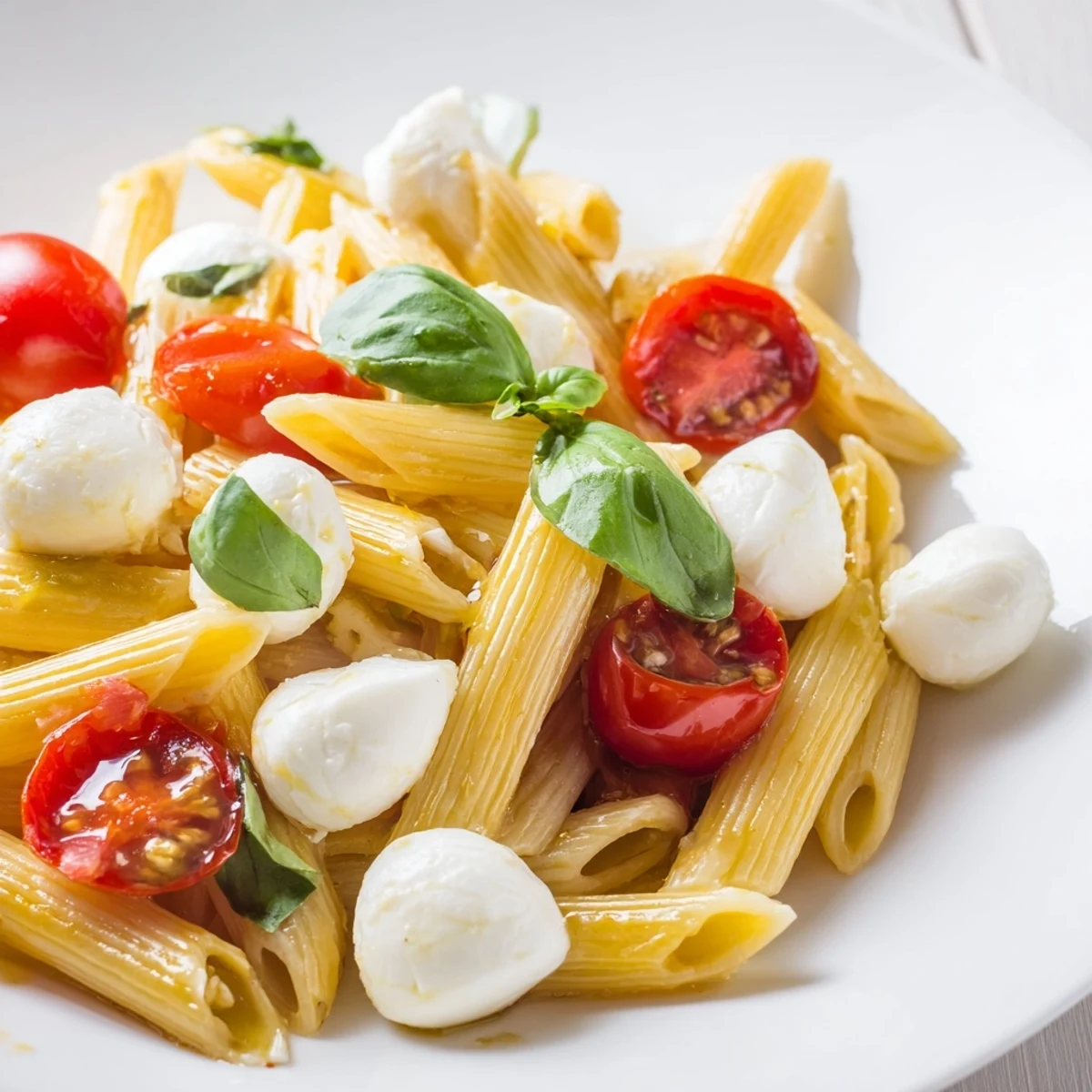 Juicy cherry tomatoes, creamy mozzarella pearls, and fresh basil toss with al dente pasta in this Caprese Salad Pasta.