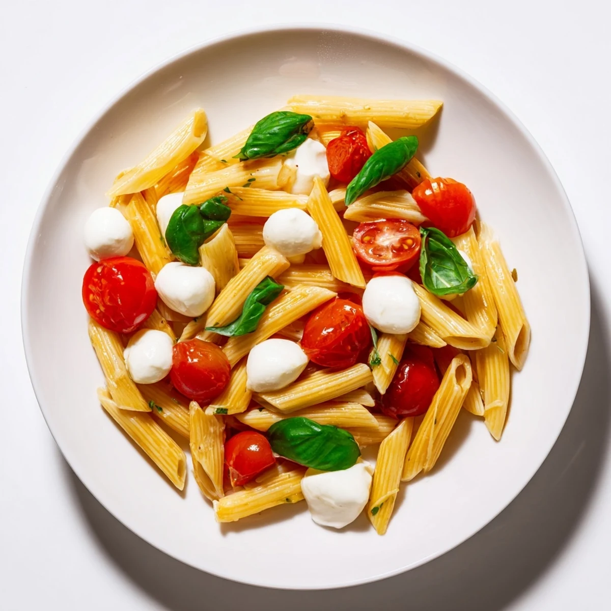 Cold Caprese Salad Pasta features tender penne, halved tomatoes, and torn basil leaves, perfect for a quick summer picnic.