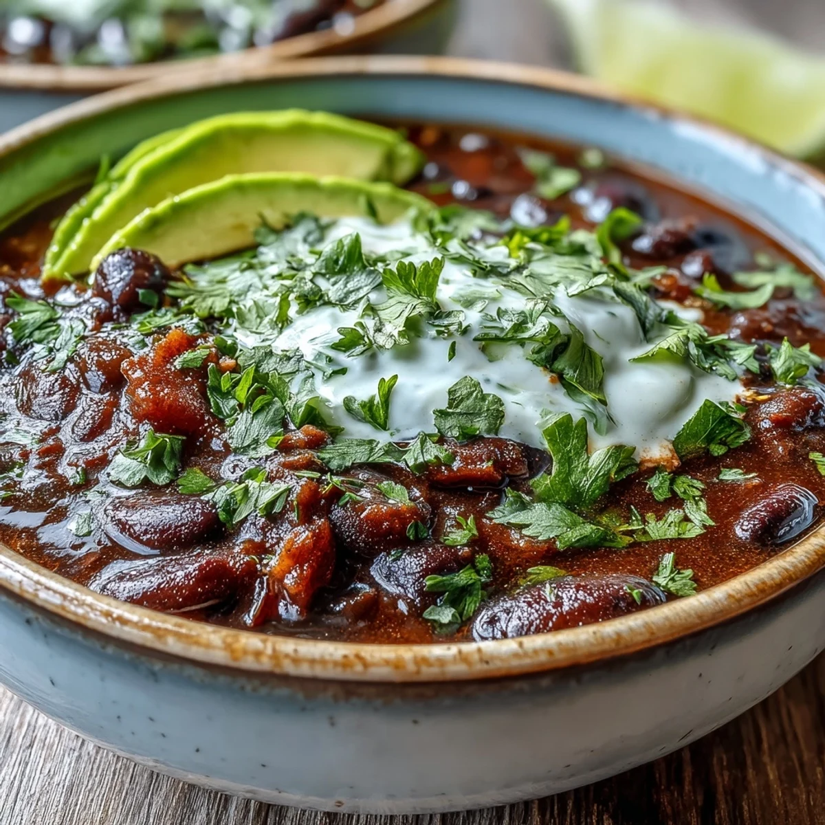 A steaming pot of Black Bean Soup simmering on the stove, featuring a rich, dark texture with hints of smoked paprika.