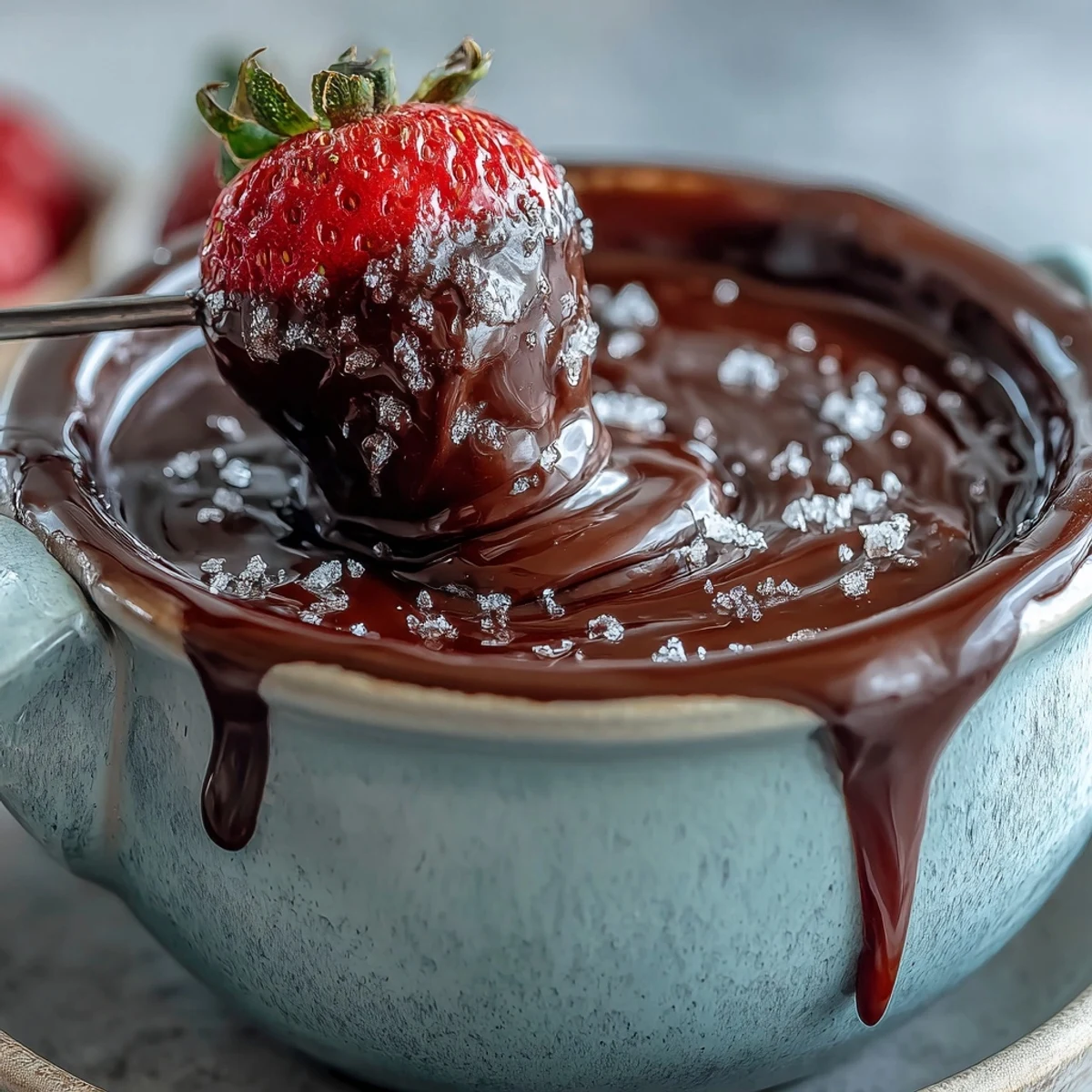 Decadent Boozy Chocolate Fondue flows over cubed pound cake and pretzel sticks, ideal for a festive dessert platter.