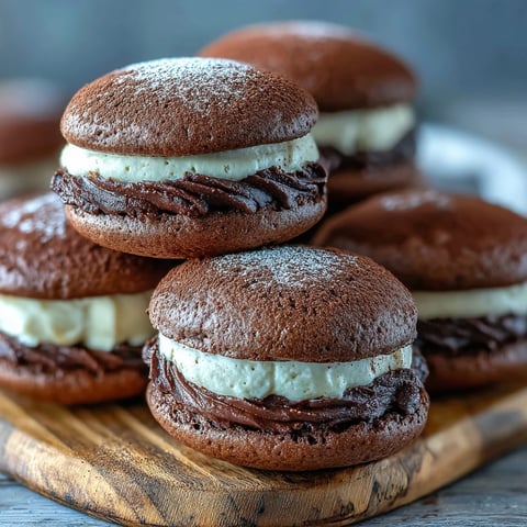 Homemade Tiramisu Whoopie Pies with cocoa-dusted tops and rich coffee mascarpone filling.