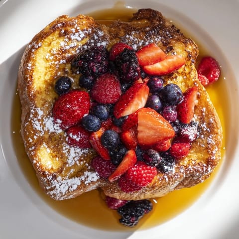 Crispy edges and soft interior: imagine this French toast recipe piled high with juicy berries.