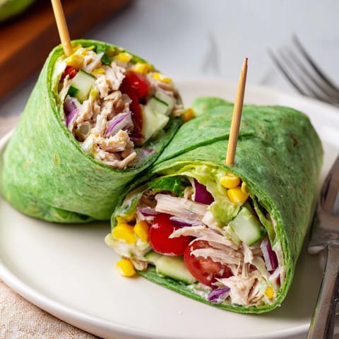 A fresh BBQ Chicken Salad Wrap sliced on a plate with lime wedges, ready for a quick and healthy lunch.