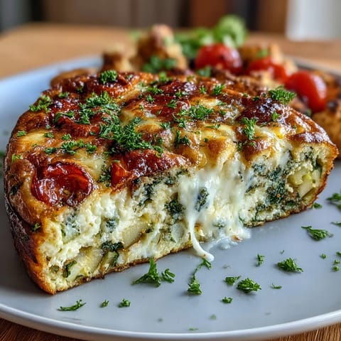 Freshly baked Vegetable Frittata topped with cherry tomatoes and parsley, served warm for brunch.
