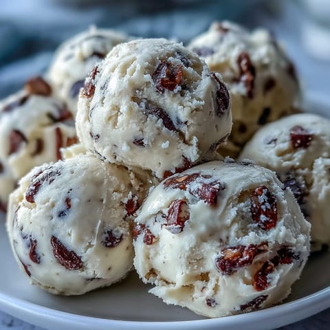 A spoonful of tangy Greek Yogurt Cookie Dough highlights creamy texture and buttery sweetness.