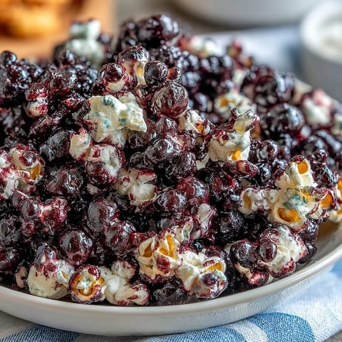 A bowl of homemade Black Currant Cheesecake Kettle Corn, featuring fluffy kernels coated in creamy powdered cheese and vibrant purple fruit powder for a gourmet snack.