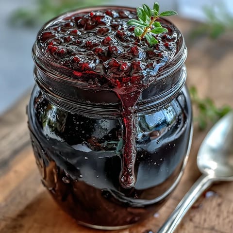 Vibrant purple Black Currant Shrub syrup glistening in a glass jar, ready to be mixed into sparkling water.
