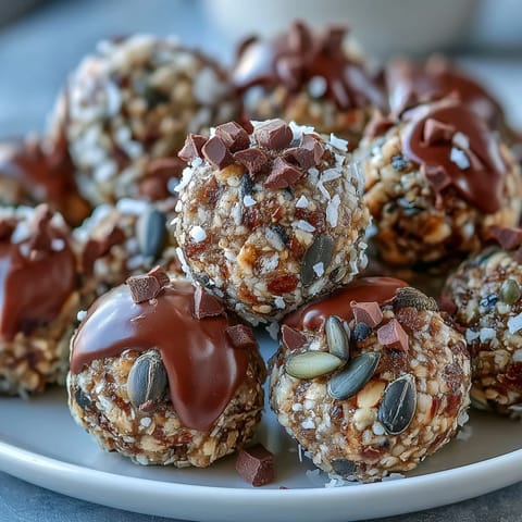 Wholesome oat and honey energy balls studded with pumpkin seeds and mini chocolate chips, perfect for allergy-friendly snacking.