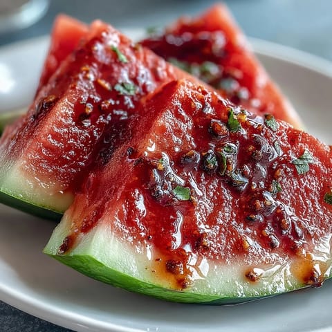 A colorful platter of watermelon slices dusted with Tajin and lime, perfect for summer snacking.