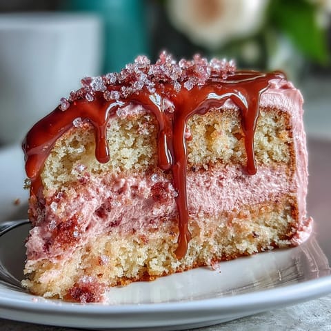 Rosé Velvet Cake, a festive dessert with a delicate pink hue and gold accents.