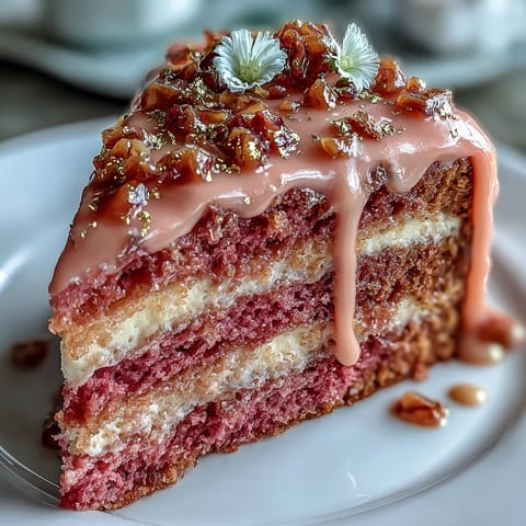 Bridal Shower Rosé Velvet Cake with a stunning pink hue and shimmering gold drip.