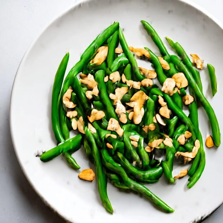 Fresh Sautéed Green Beans with toasted almonds, a colorful vegetarian dish, perfectly blanched and seasoned.