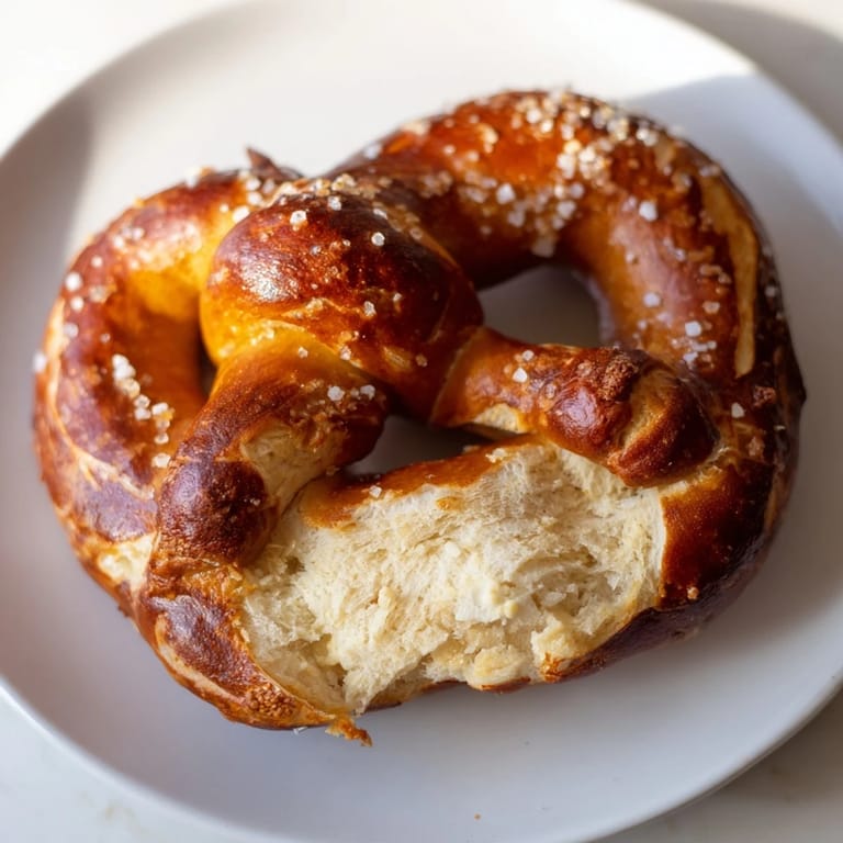 A close-up of warm, Homemade Soft Pretzels, ready to be dipped into a creamy cheese sauce.