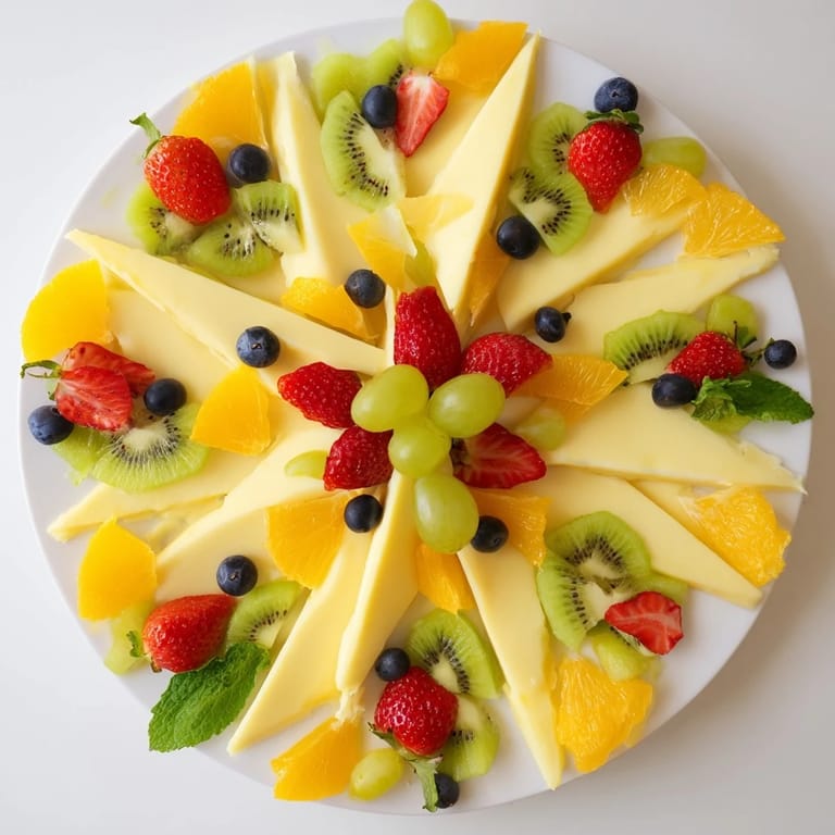 Elegant view of the Kaleidoscope Circle: a show-stopping platter with a medley of fruits and cheeses.