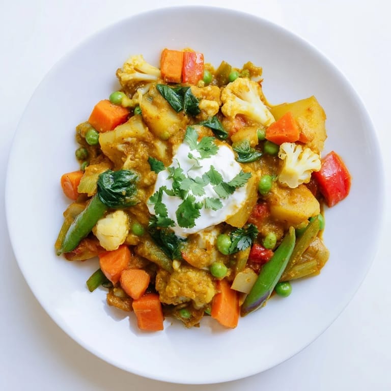 Steaming Waste-Free Vegetarian Curry, a hearty vegetarian dish loaded with fresh, mixed vegetables and spices.