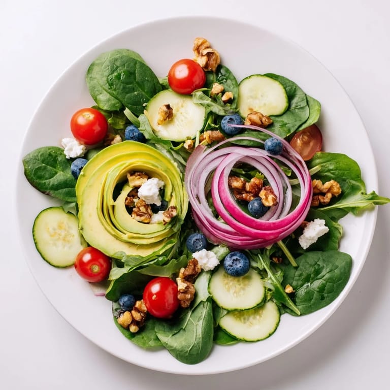 Tempting view of the artistic Fibonacci Fan Salad, showcasing colorful, fresh ingredients in a spiral.