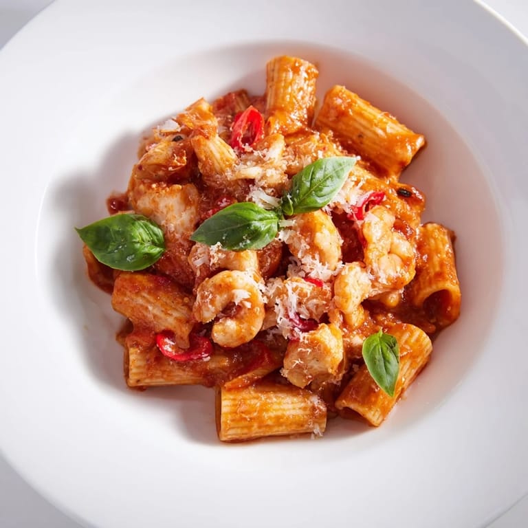 Golden-brown chicken and shrimp mingle in this steaming bowl of irresistible One-Pot Diavola Pasta.