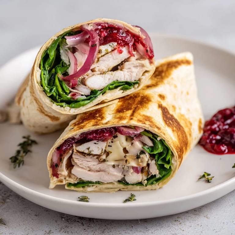 Golden-toasted Chicken and Brie Holiday Wrap, filled with savory chicken and creamy brie, a holiday favorite.