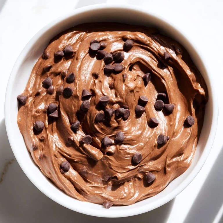 Decadent photo: Creamy gluten-free Brownie Batter Dip swirled with chocolate chips, ready to scoop.