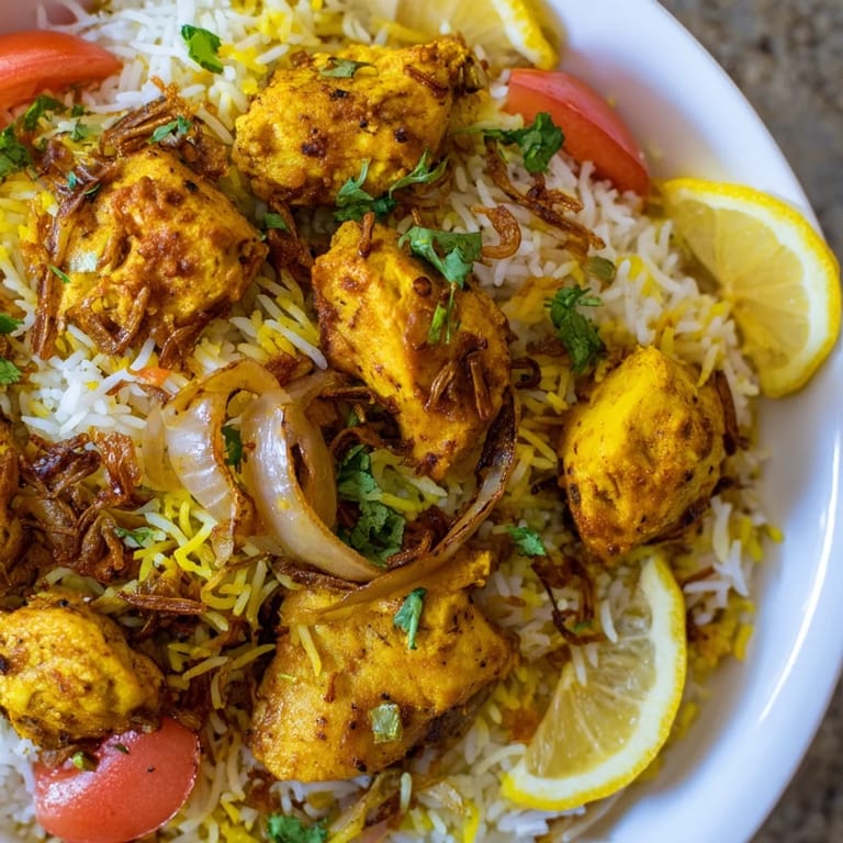 Aromatic basmati rice cooked with chicken and spices creates a flavorful Easy Chicken Biryani, perfect dinner.