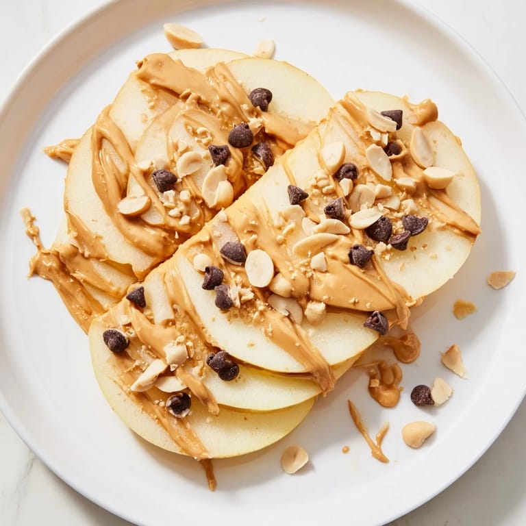 Delectable Peanut Butter Apple Nachos featuring a creamy peanut butter drizzle, perfect snack.