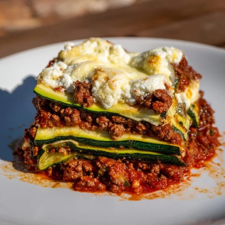 This low-carb zucchini lasagna skillet delivers savory ground beef and creamy ricotta layers.