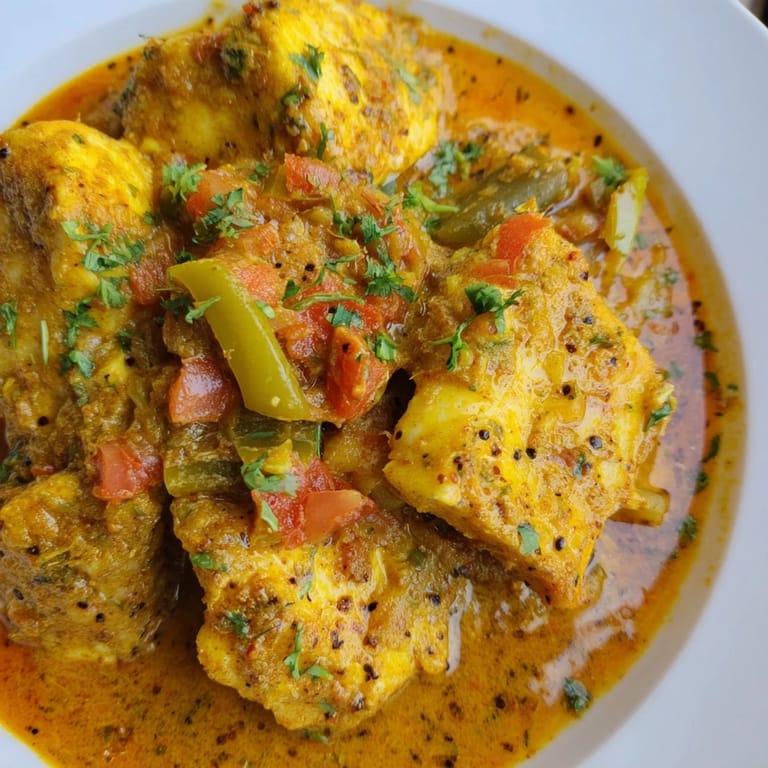Fresh, aromatic Bahraini Fish Curry, a colorful dish with tender fish and vibrant spices, garnished with cilantro.