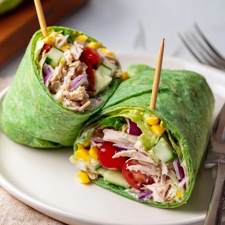A fresh BBQ Chicken Salad Wrap sliced on a plate with lime wedges, ready for a quick and healthy lunch.