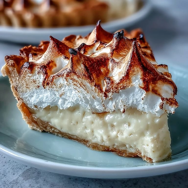 A slice of zesty Lemon Meringue Pie reveals tangy yellow lemon filling and a crisp, flaky pastry crust.