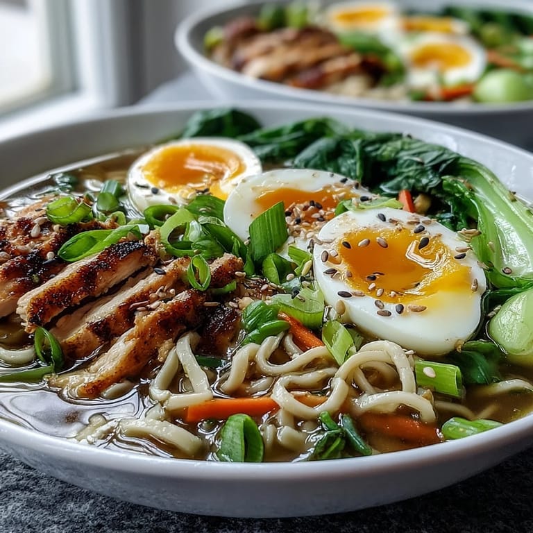 Steaming bowl of Healthy Miso Chicken Noodle Bowls featuring chewy soba noodles, shiitake mushrooms, carrots, and sesame seeds, ready to serve for dinner.