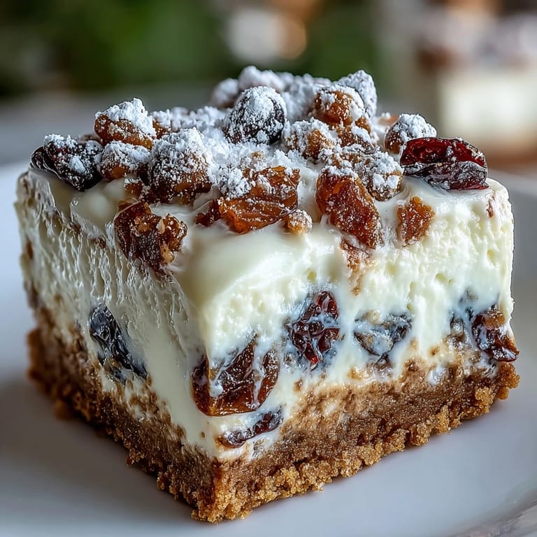 Festive Christmas Cheesecake Slab dessert plated beside a mug of spiced tea, ready for holiday celebrations.