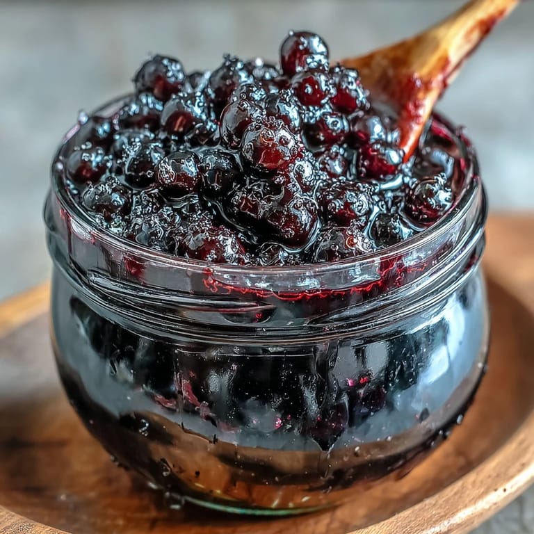 Close-up of Crème de Cassis being poured from a sterilized bottle, capturing the thick, sweet texture and vibrant berry color.