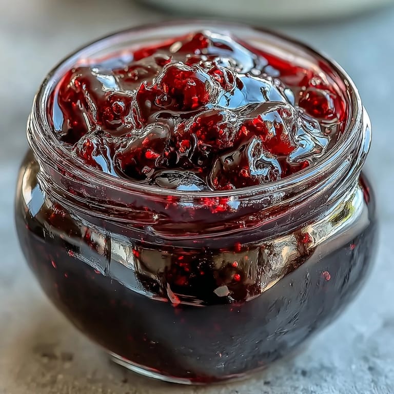 Fresh black currants and a jar of homemade jelly sit on a rustic wooden table, perfect for vegan desserts.