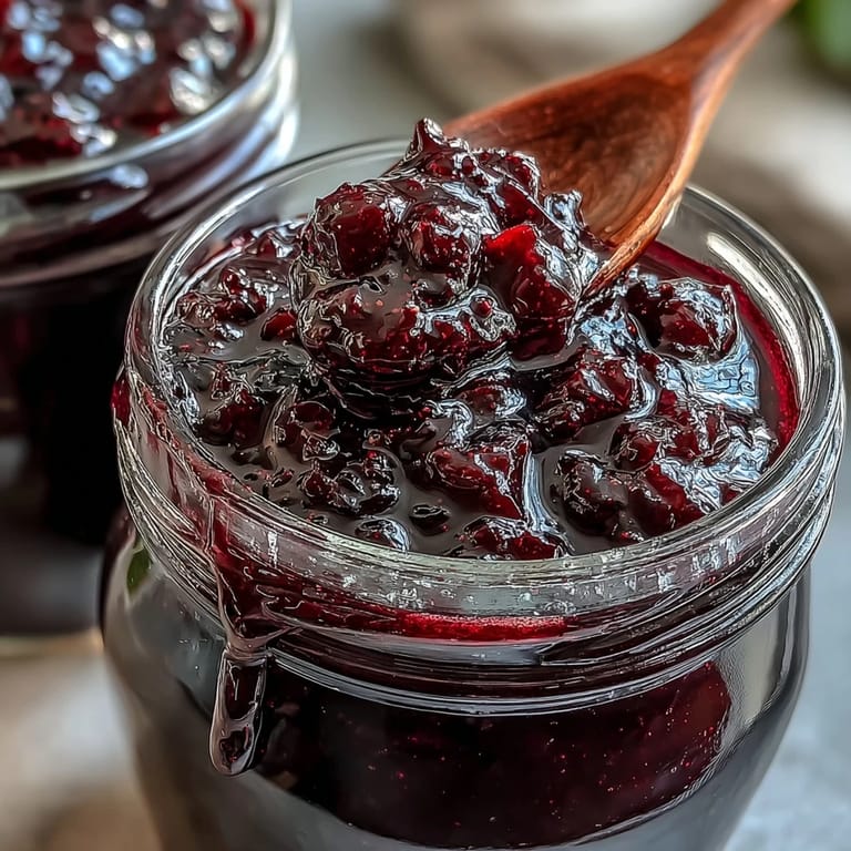 Homemade Black Currant Jam swirled onto a piece of buttered toast, showcasing the thick, luscious texture of the tangy-sweet preserve.